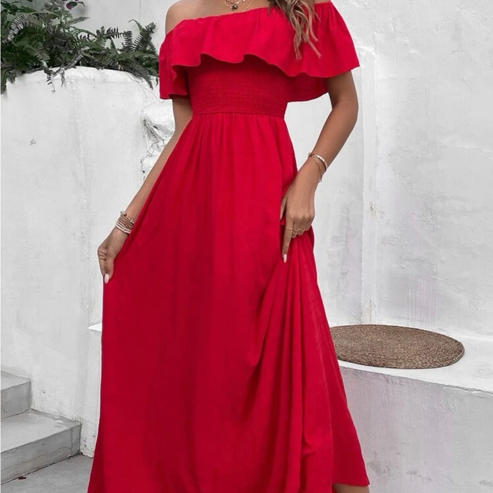 Off Shoulder Ruffle Trim Dress - Picture 4 of 4